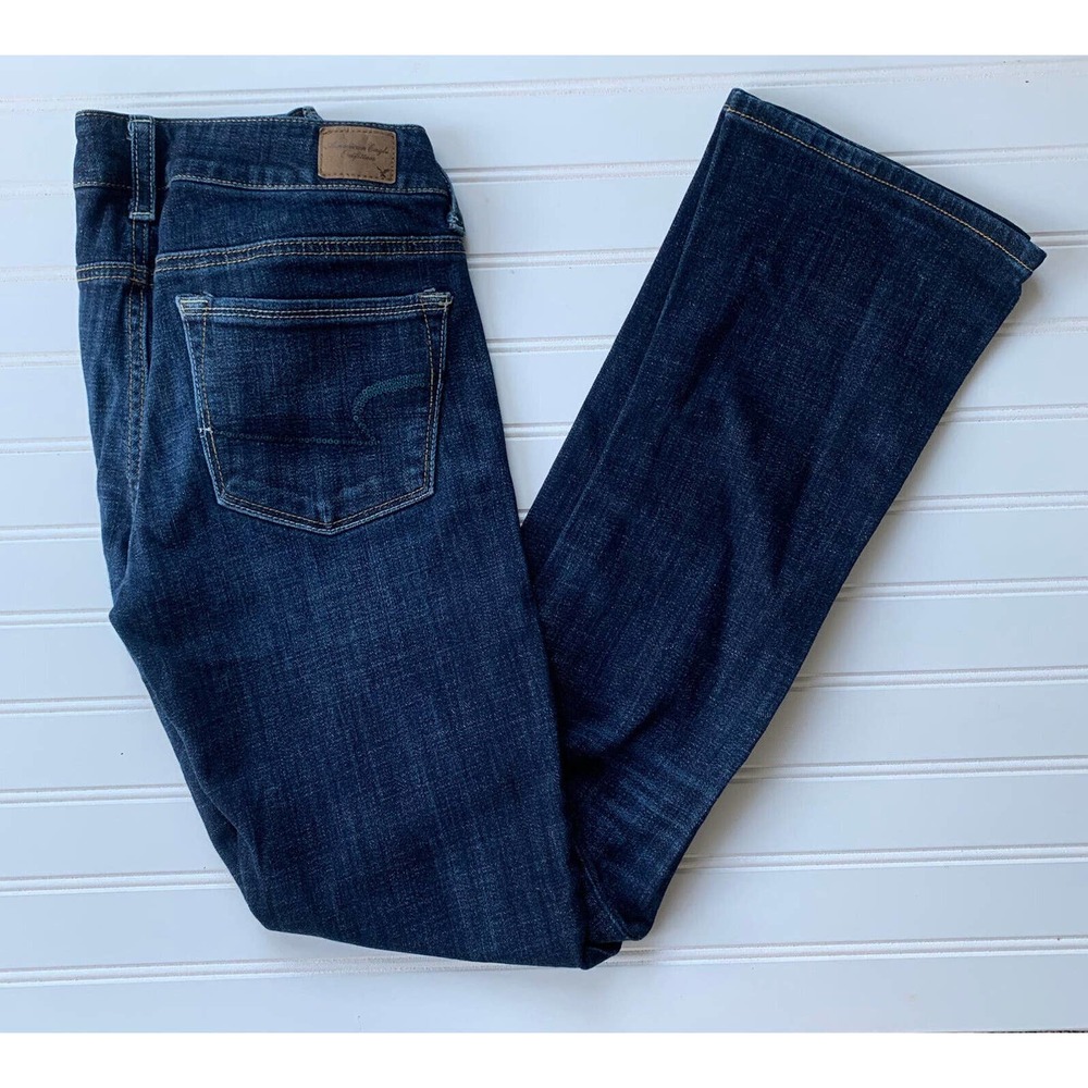 American Eagle Womens 6 Skinny Kick Bootcut Denim Jeans Low Rise Stretch Sequin
